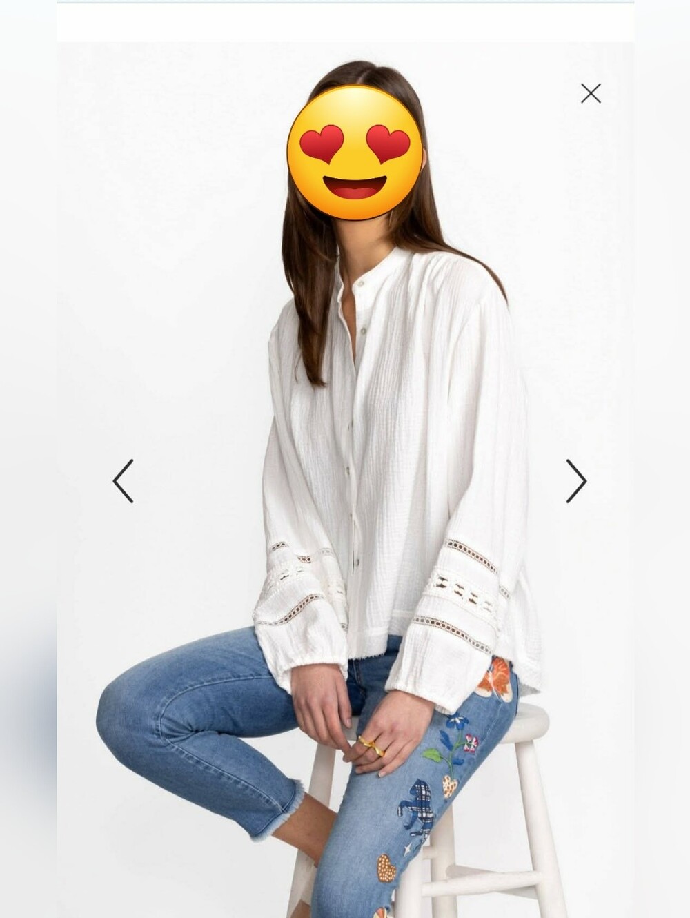 CALME BY JOHNNY 100% Organic Gauze Beautiful White Button-Front Peasant Blouse